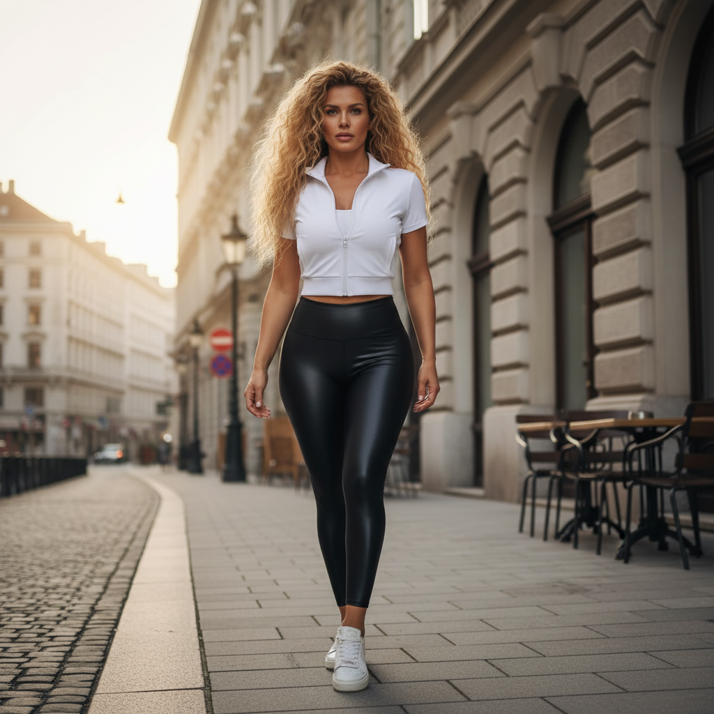 🤎🔮 VENYTH Cosmic Curve – High-Rise Leather Look Leggings – Ladies 🔮🤎™️