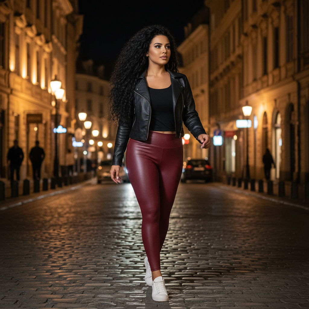 🤎🔮 VENYTH Cosmic Curve – High-Rise Leather Look Leggings – Ladies 🔮🤎™️